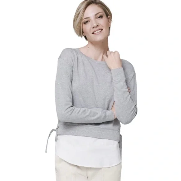 WHBM Long Sleeve Lace Up Sweatshirt with Faux Layer Shirt, Women’s size XS - Picture 2 of 10